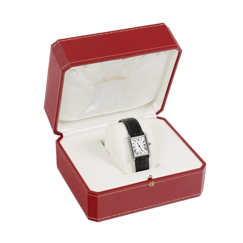 175 - A Ladies Cartier Tank Solo Wrist Watch, with steel case, silver dial and Roman numerals, with push/p... 
