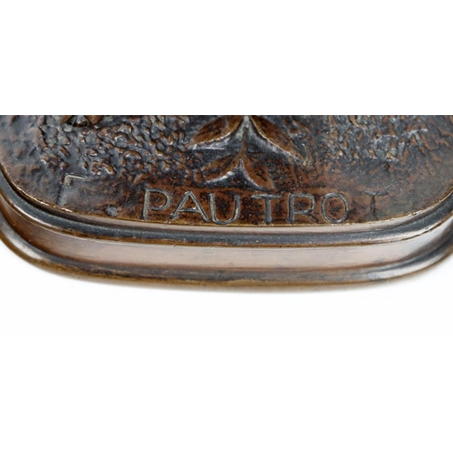 707 - Ferdinand Pautrot (1832-1874)Fine bronze Study of a hunting dog holding a hare, 