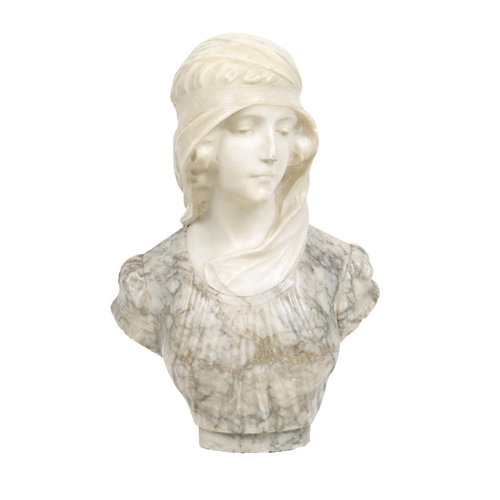 708 - Guglielmo Pugi, Italian (1850-1915)A marble and alabaster Bust, of an elegant young woman, with flow... 