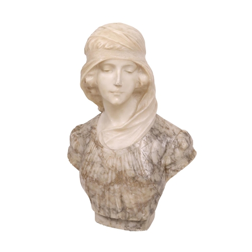 708 - Guglielmo Pugi, Italian (1850-1915)A marble and alabaster Bust, of an elegant young woman, with flow... 