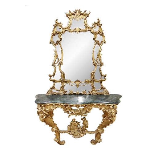 709 - A large 19th Century Chippendale style giltwood compartmental Overmantel, with original plate, decor... 