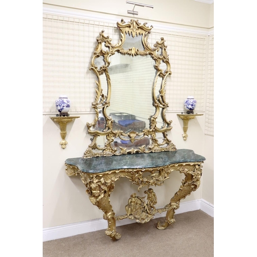 709 - A large 19th Century Chippendale style giltwood compartmental Overmantel, with original plate, decor... 