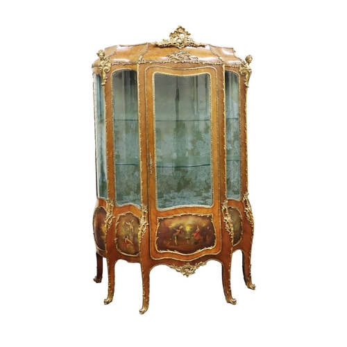 725 - A fine quality 19th Century French kingswood Vernis Martin style Vitrine, with ornate and figural or... 