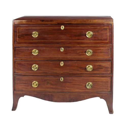 19 - A 19th Century mahogany Bureau Chest, the inlaid and crossbanded top over a pull out section with pi... 