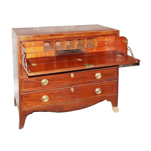 19 - A 19th Century mahogany Bureau Chest, the inlaid and crossbanded top over a pull out section with pi... 