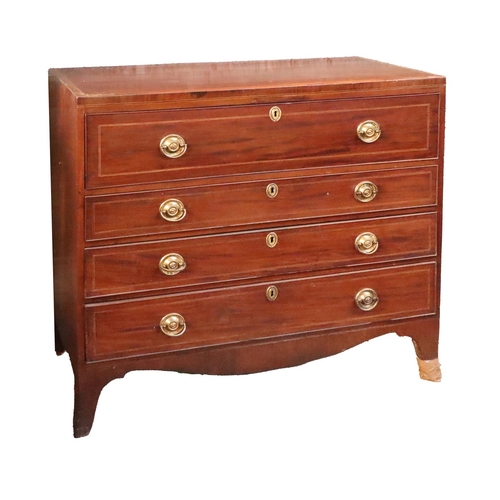 19 - A 19th Century mahogany Bureau Chest, the inlaid and crossbanded top over a pull out section with pi... 