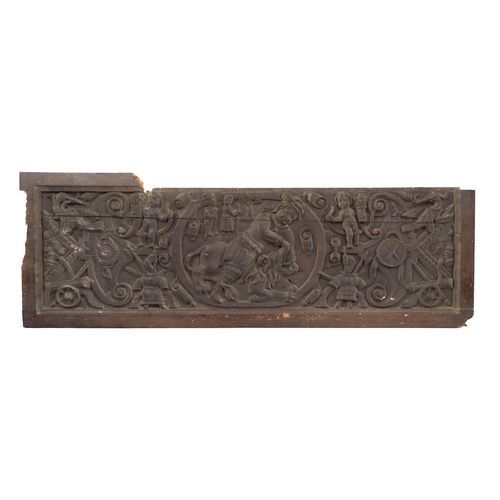 3 - A collection of Carved Paneling, including three oblong - depicting typical medieval scenes and two ... 