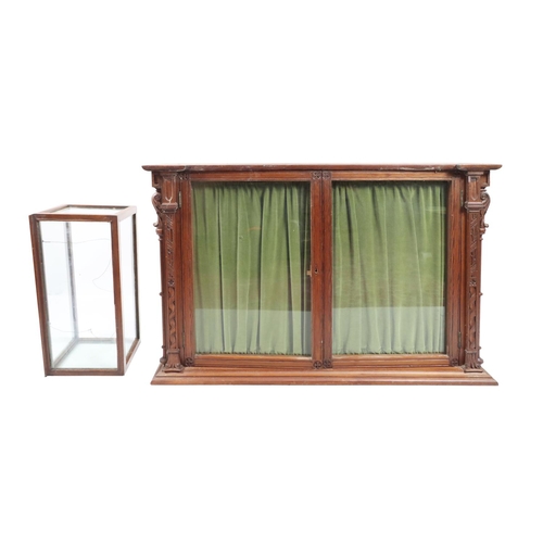 34 - An oak framed and glazed Table Display Cabinet, together with a two door glazed oak framed Wall Cabi... 