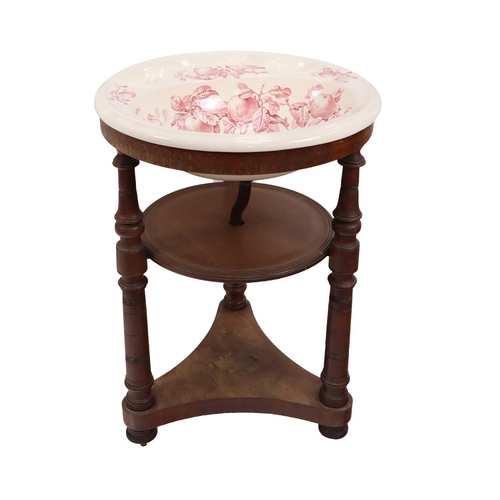 6 - An Edwardian decorated porcelain Washstand, on mahogany base with turned pillar uprights. (1)... 