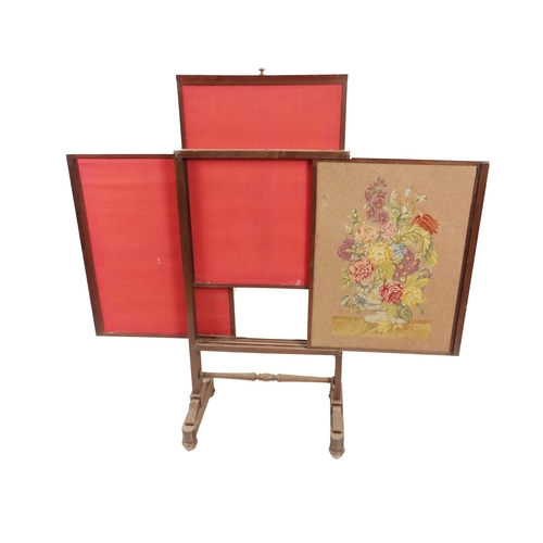 52 - A mahogany framed Victorian period Firescreen, with slide section and floral inset tapestry. (1)... 