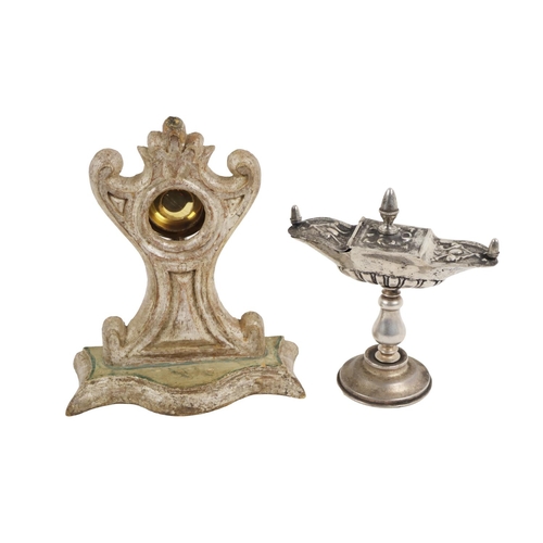 14 - An Italian rococo style wooden Table Monstrance, with inset silver gilt lunette (glass cracked), Bir... 