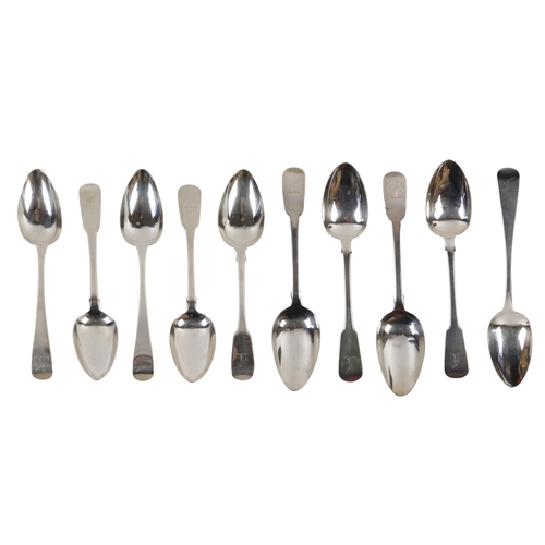 21 - A set of 10 Irish Georgian & Victorian crested silver Serving Spoons,&nbsp;hallmarked Dublin, by... 