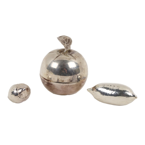 29 - An attractive silver Pill Box, modelled as an apple, hallmarked Birmingham by Victoria Silverware Lt... 