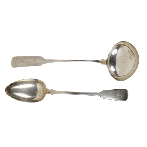 34 - An Irish Georgian period silver large Soup Ladle, with engraved crest, Dublin, John Pittar, 1806, ap... 