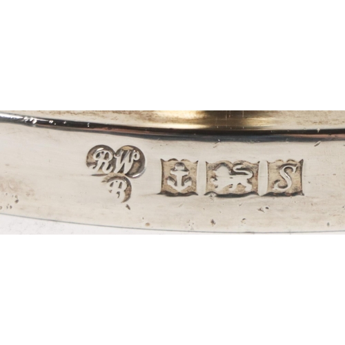 38 - A pair of fine quality Georgian style English silver three light two branch Candelabra, with scroll ... 