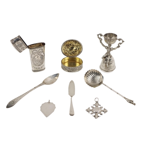 4 - Silverware: An attractive etched design silver plated Etui, c. 1800; a miniature silver German Marri... 