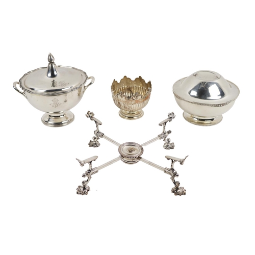 42 - Silverware: A two handled Spanish silver Soup Tureen and Cover, with finial top (loose), monogrammed... 