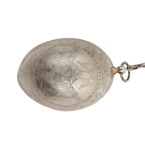 5 - Silverware: An early 20th Century cruciform Caddy Spoon, with pierced handle and etched bowl, [Hanau... 