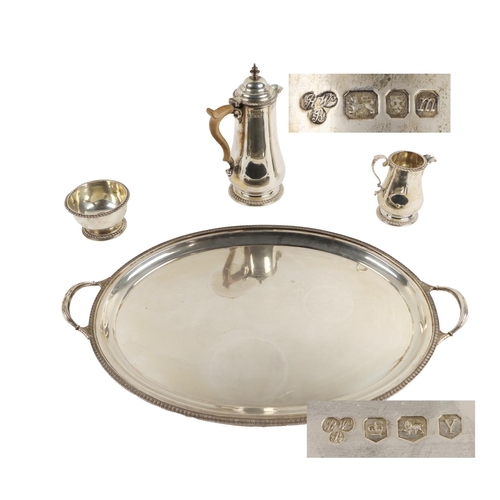 51 - A fine quality English silver four piece Coffee Service, comprising tray, teapot, sugar bowl and cre... 