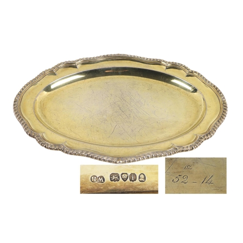 55 - A fine quality Georgian silver gilt oval Tray, with shaped gadroon edge and recessed center, approx.... 