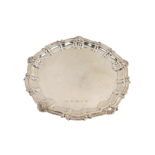 58 - A good quality heavy English silver Card Tray, with scroll edge and shell decoration on ball n' claw... 