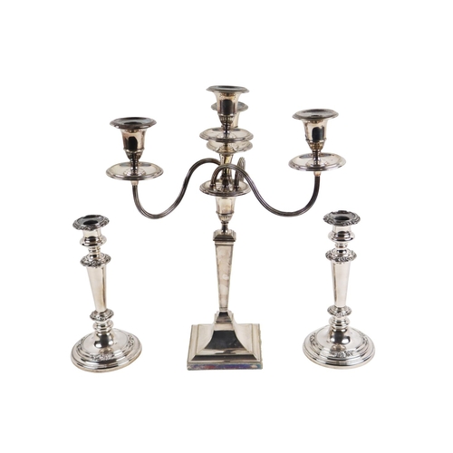 60 - A large fine quality Victorian three branch four light silver plated Candelabra, by Hawksworth, Eyre... 
