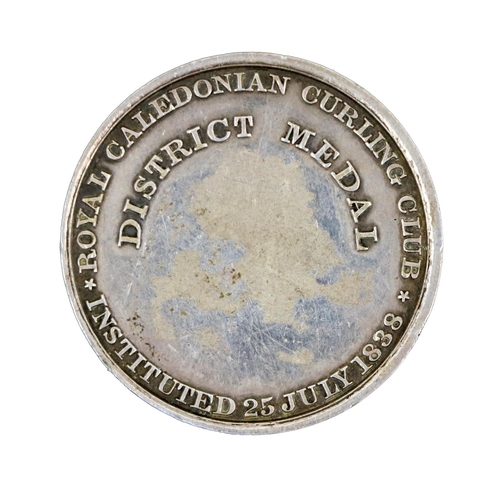 162 - Medal: Scottish Interest [Curling], a rare 19th Century Medal, the obverse depicting figures playing... 