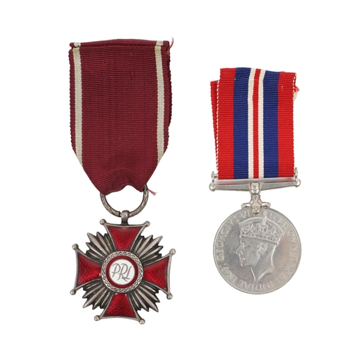 172 - Militaria: Medals, [W.W.II]&nbsp;a 1939-45 Medal, with red, blue and white ribbon; also a 'Krzyz Zas... 