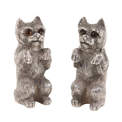 127 - A pair of Novelty Victorian Salt and Pepper,&nbsp;modelled as begging dog, hallmarked London, Thomas... 