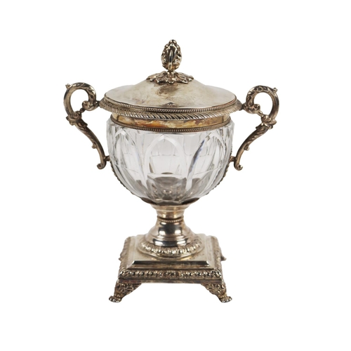 131 - A rare 19th Century French Candy two handled Dish and Cover, the removable lid with floral finial, g... 