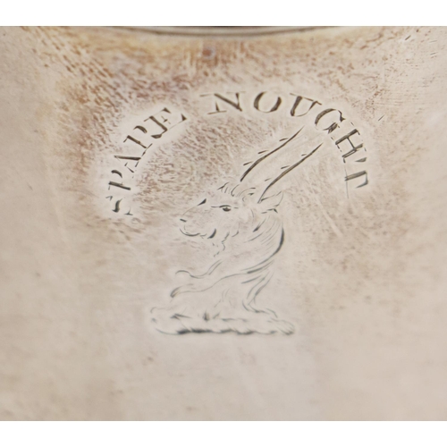 134 - A fine quality large Georgian Scottish silver bulbous shaped and pierced Sugar Castor, crested with ... 