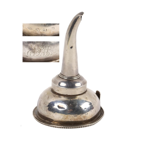 138 - A Georgian period silver Wine Funnel, (two parts) with engraved monogram, hallmarked London, Benjami... 