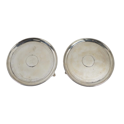 140 - A pair of Irish 18th Century crested silver Salvers, by Joseph Jackson, Dublin 1791, each with 'Denn... 