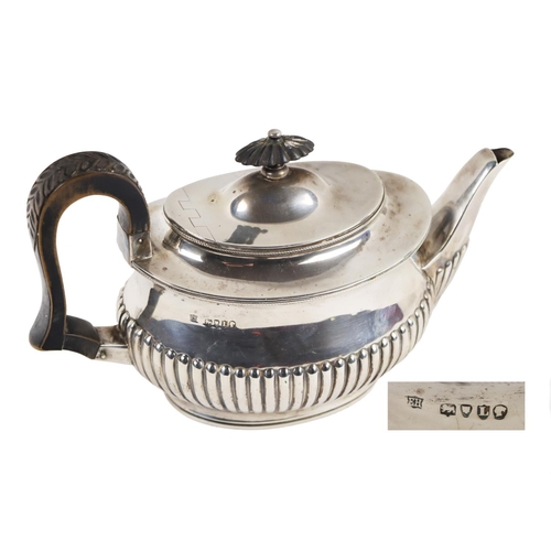 149 - An attractive Victorian small Teapot, with wooden finial and handle, reeded body, by Edward Hutton, ... 