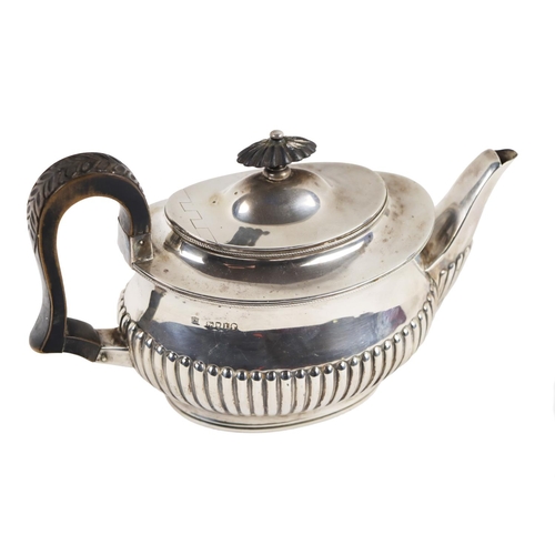 149 - An attractive Victorian small Teapot, with wooden finial and handle, reeded body, by Edward Hutton, ... 