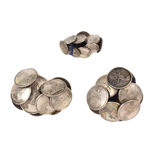 180 - A group of late 18th Century Irish crested and monogrammed silver plated Buttons, for the Westropp F... 