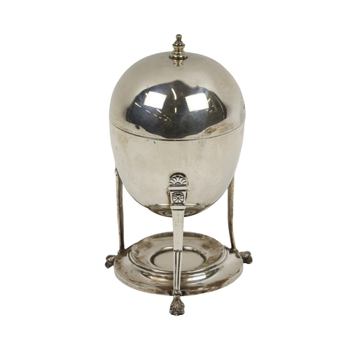 157 - An Edwardian English silver domed top Egg Coddler, with removable lid on triform base with heating p... 