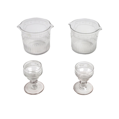 1002 - A pair of fine Irish Georgian cutglass Port Glasses, Cork, c. 1815, and a pair of similar engraved a... 