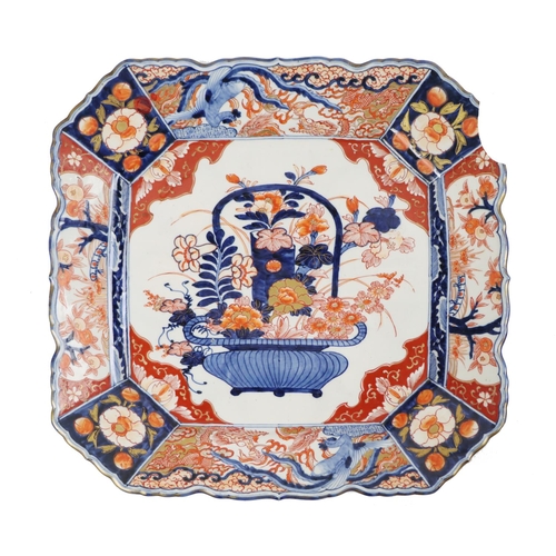 1125 - A very large Imari Platter or Dish, of square form, decorated in attractive colours, with central la... 