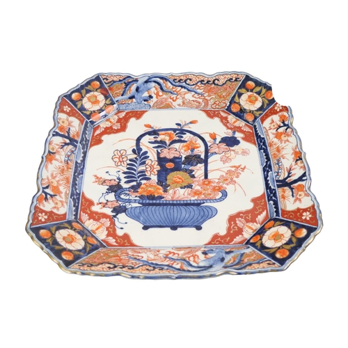 1125 - A very large Imari Platter or Dish, of square form, decorated in attractive colours, with central la... 