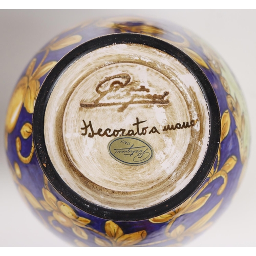 1203 - An attractive pair of Italian fruit decorated Urns & Covers, by Batiquani of Italy, approx. 30cm... 