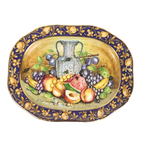 1203 - An attractive pair of Italian fruit decorated Urns & Covers, by Batiquani of Italy, approx. 30cm... 