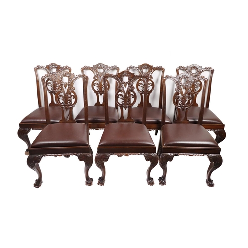 1201 - A set of 10 (8 + 2) Georgian style Dining Chairs, with carved and pierced decorated splat backs, abo... 