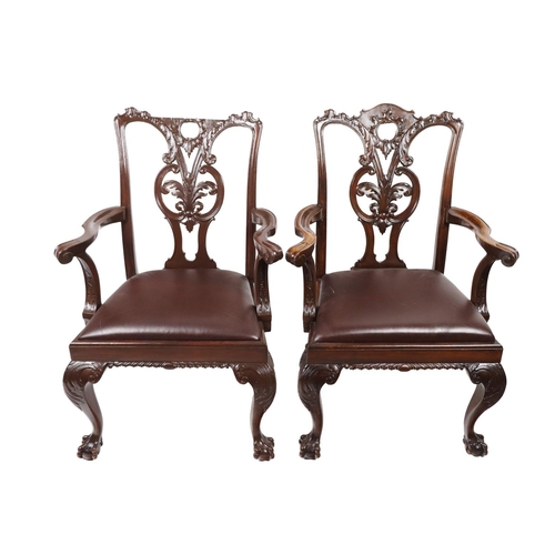 1201 - A set of 10 (8 + 2) Georgian style Dining Chairs, with carved and pierced decorated splat backs, abo... 