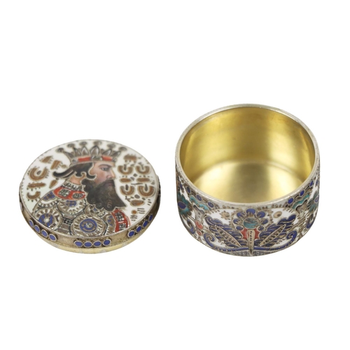 1273 - A rare early 20th Century Russian 'Faberge' circular Pill Box, the lid and body decorated in cloison... 