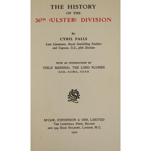 31 - Military: Falls (Cyril) The History of the 36th (Ulster) Division, 8vo Belfast (M'Caw, Stevenson &am... 