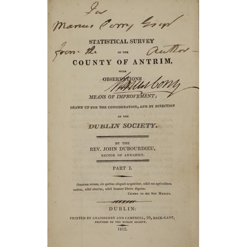 33 - Inscribed Copy from the Author&nbsp;Dubourdieu (Rev. John)&nbsp;Statistical Survey of the County of ... 