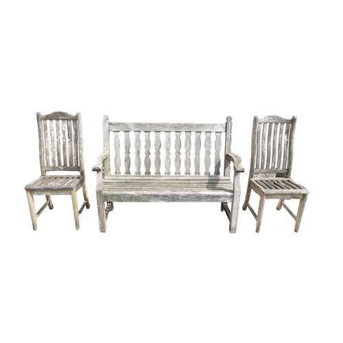 25 - A suite of wooden Patio Furniture, by Alexander Rose Ltd., comprising bench, two armchairs and two s... 