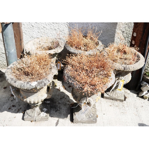 26 - A set of five antique sandstone two handled Garden Urns, with square base (as is), each approx. 58cm... 