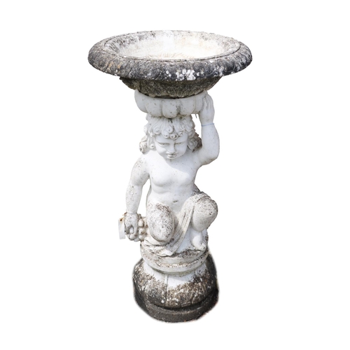 49 - A pair of large attractive figural marble Urns, the shallow circular shaped bowls held aloft by knee... 